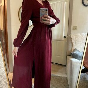 Elegant Burgundy Long Sleeve Christmas Dress